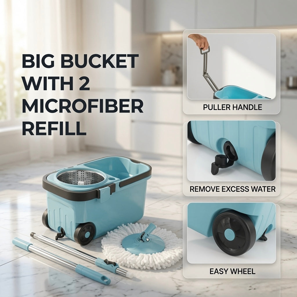 Spin floor cleaning | Easy advance tech bucket mop & two microfibres refill