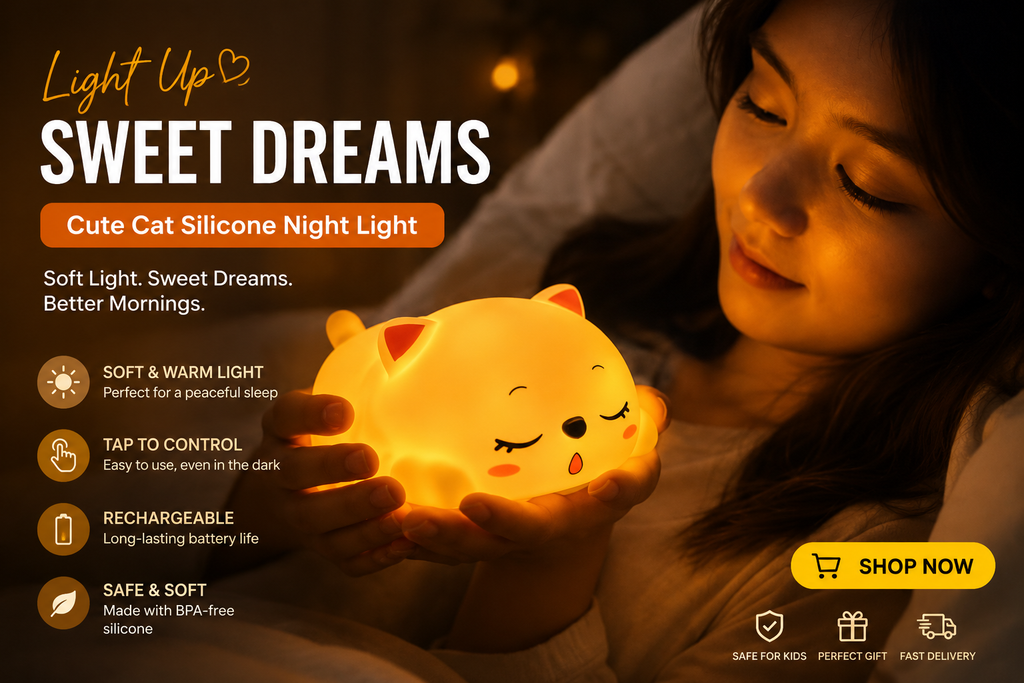 Cute sleeping cat night lamp, Yellow Led, Same light for kids & teen , cute decoration toy.