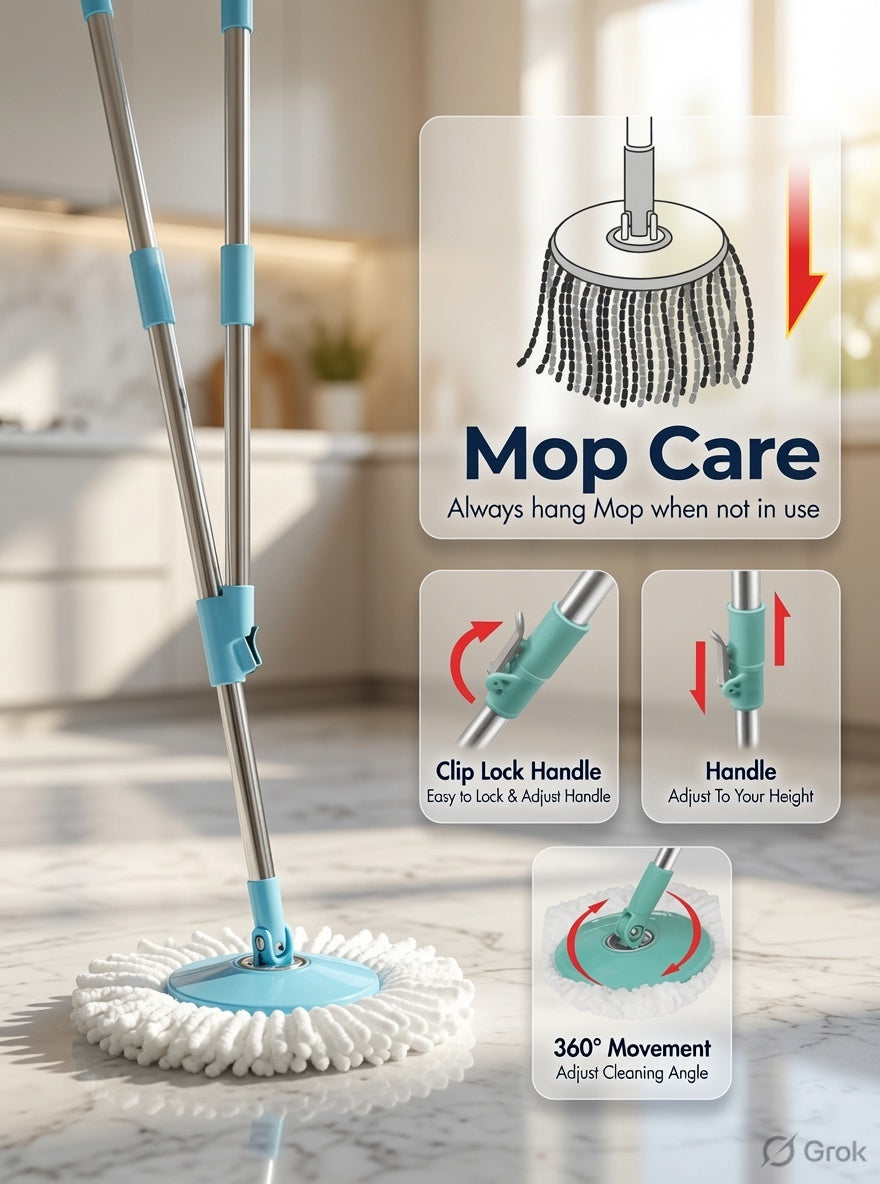 Spin floor cleaning | Easy advance tech bucket mop & two microfibres refill