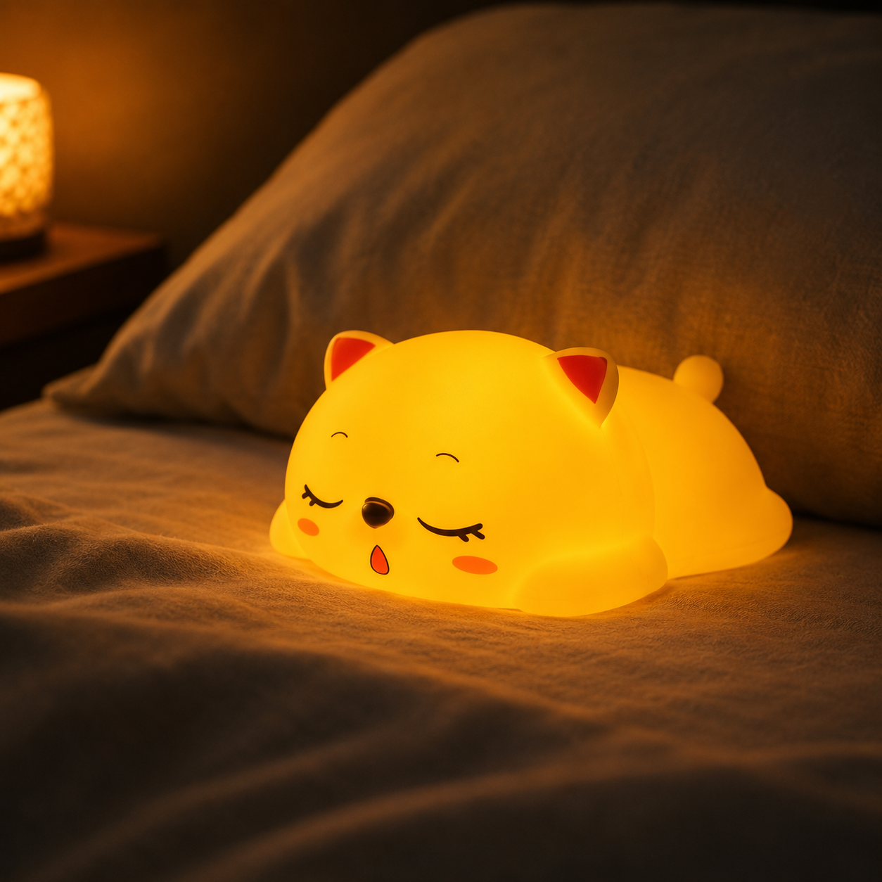 Cute sleeping cat night lamp, Yellow Led, Same light for kids & teen , cute decoration toy.